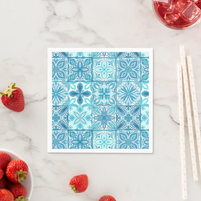 Servilleta De Papel Baldosas orgánicas en azul y blanco (In situ)