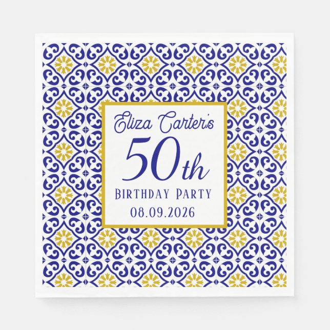 Servilleta De Papel Baldosas portuguesas Azul 50 aniversario Mediterrá (Anverso)