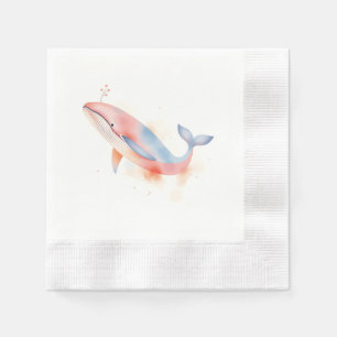 Servilleta De Papel Ballena acuarela con burbujas