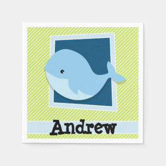 Servilleta De Papel Ballena azul; tiras blancas y verdes