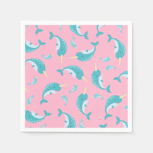 Servilleta De Papel Ballena Chica rosa de Narwhal Baby Shower (Anverso)