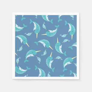Servilleta De Papel Ballena de Narwhal Baby Shower Blue Boy
