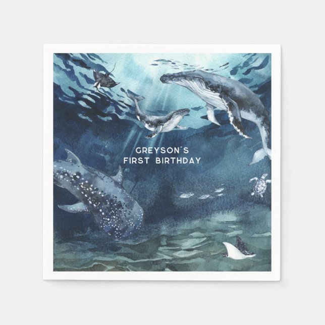 Servilleta De Papel Ballena jorobada | Toallas de la Fiesta de Cumplea (Anverso)