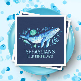 Servilleta De Papel Ballena náutica bajo la marina acuática azul