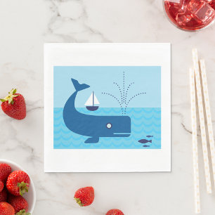 Servilleta De Papel Ballena náutica y barco de vela Mar azul océano