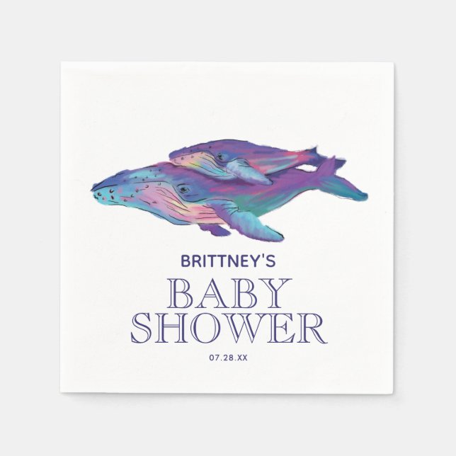 Servilleta De Papel Ballena pintada con ternera | Baby Shower Napkin (Anverso)