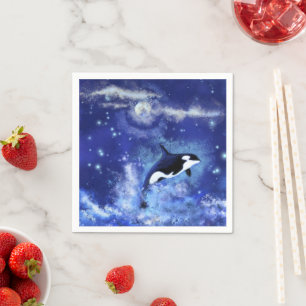 Servilleta De Papel Ballenas asesinas en luna llena - Dibujo artístico