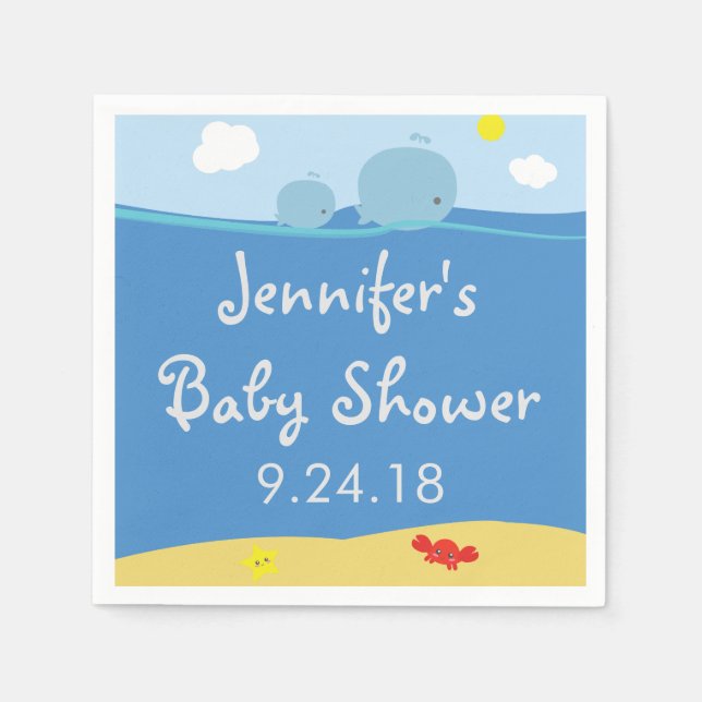 Servilleta De Papel Ballenas bajo el mar Baby Shower Napkins (Anverso)