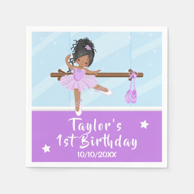 Servilleta De Papel Ballerina afroamericana Purple Tutu Birthday Na (Anverso)
