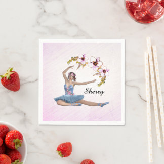 Servilleta De Papel Ballerina con nombre personal azul en rosa