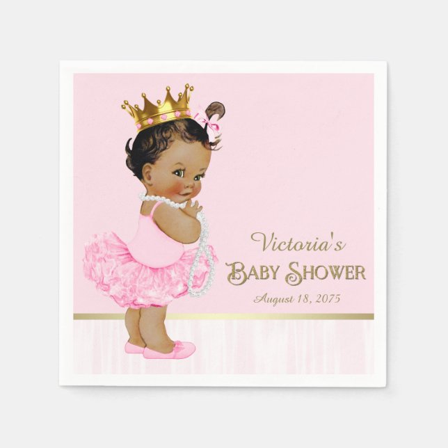 Servilleta De Papel Ballerina de etnia Princesa de oro rosa Baby Showe (Anverso)