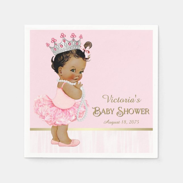 Servilleta De Papel Ballerina de etnia Princesa de oro rosa Baby Showe (Anverso)