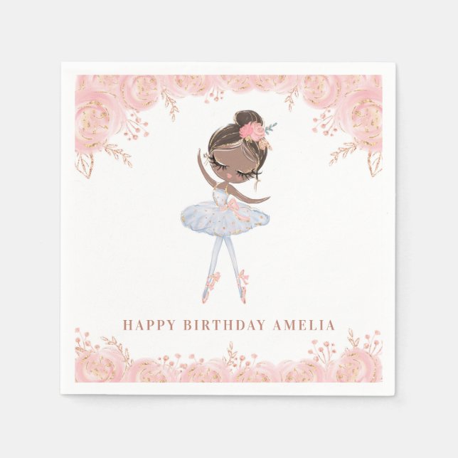 Servilleta De Papel Ballerina negra en cumpleaños floral de vestimenta (Anverso)