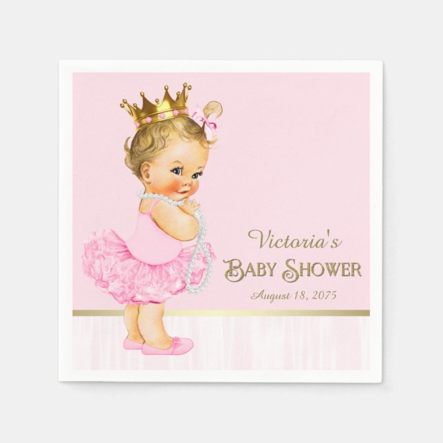Servilleta De Papel Ballerina Princess Pink Gold Baby Shower (Anverso)