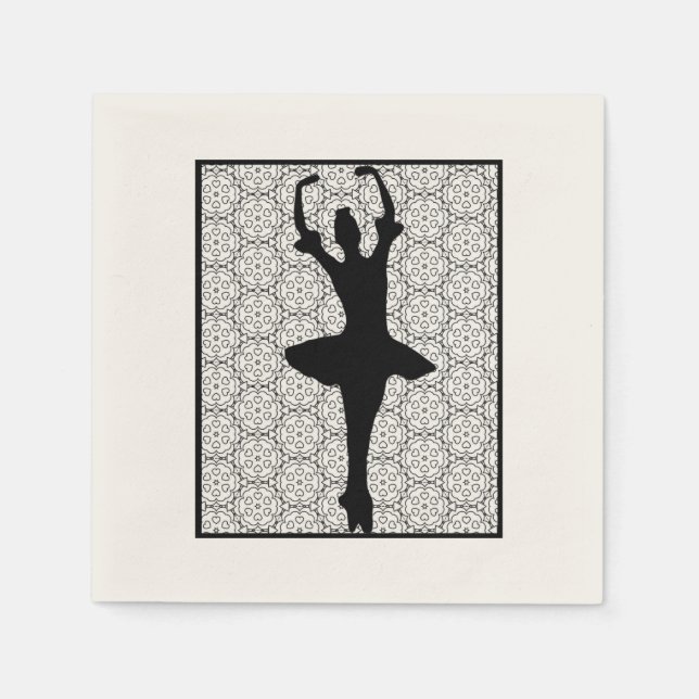 Servilleta De Papel Ballerina Silhouette sobre un patrón de Mandala de (Anverso)