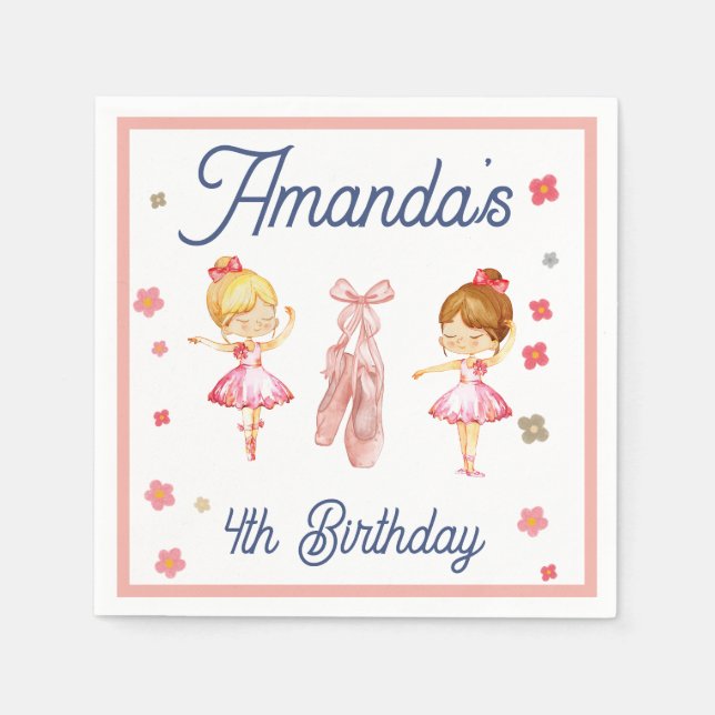 Servilleta De Papel Ballet Ballerina Patrón Rosa Cumpleaños (Anverso)