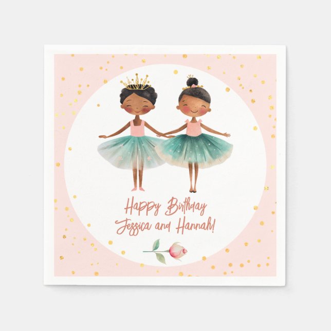 Servilleta De Papel Ballet Cute Ballerina Doble Cumpleaños Rosa (Anverso)