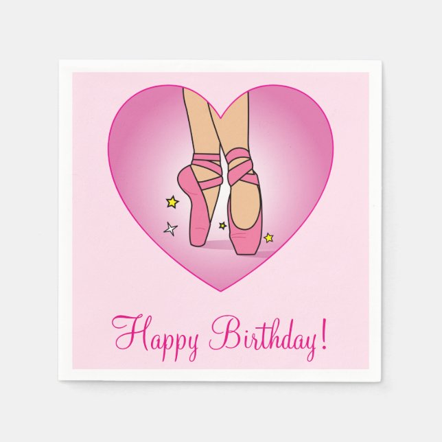 Servilleta De Papel Ballet zapatillas en un corazón feliz cumpleaños (Anverso)