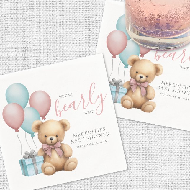Servilleta De Papel Balloon Teddy Bear Baby Shower (Balloon Teddy Bear Baby Shower Napkins)
