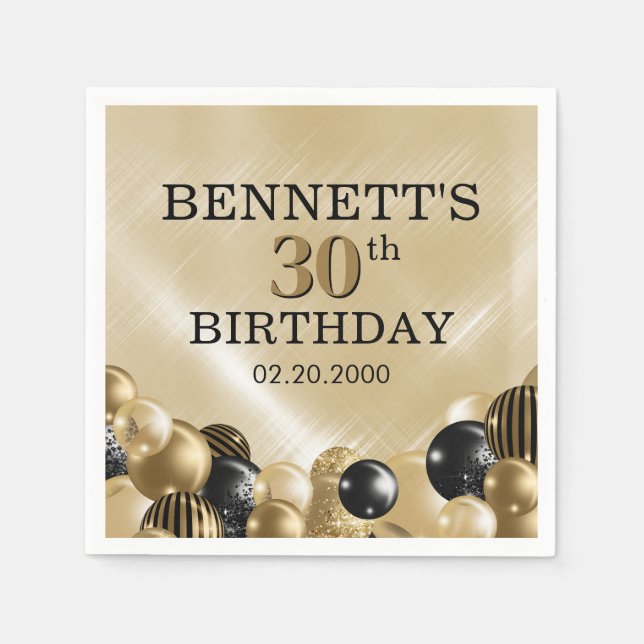 Servilleta De Papel Balloons Gold Birday (Anverso)