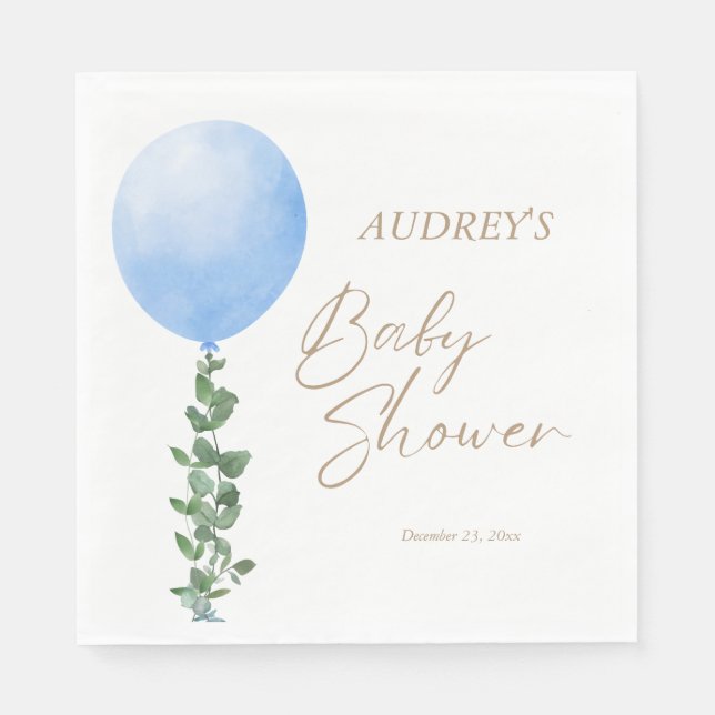 Servilleta De Papel Balón azul Agua Bebé Ducha Niño Oh Niño (Anverso)