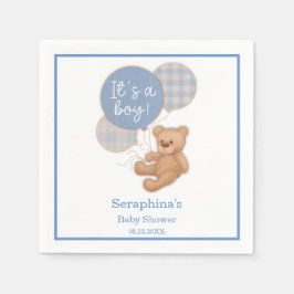 Servilleta De Papel Balón azul Teddy Bear Baby Shower Napkins