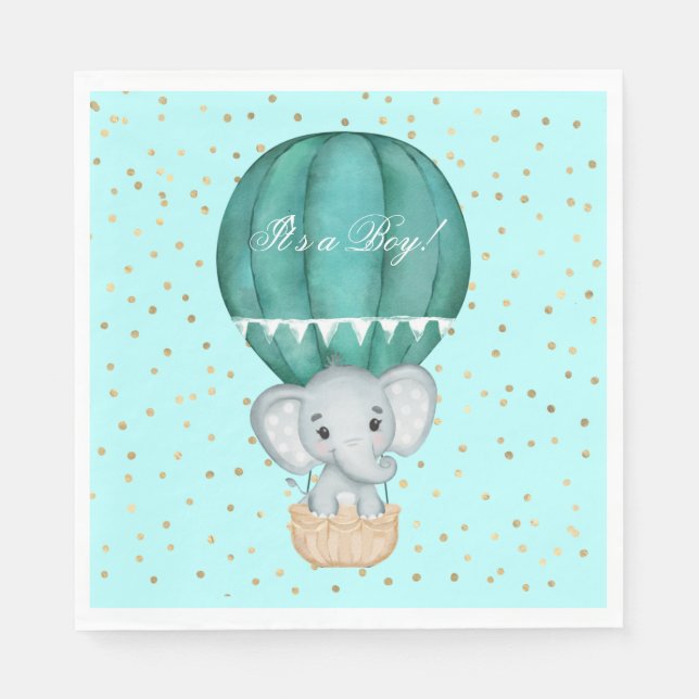 Servilleta De Papel Balón de aire caliente bebé elefante Baby Shower (Anverso)