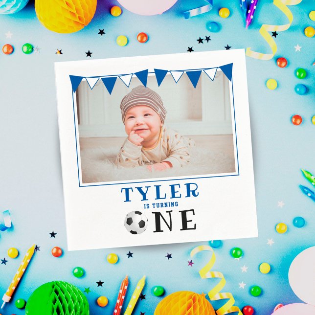 Servilleta De Papel Balón de fútbol 1er cumpleaños Foto fiesta de cump (Subido por el creador)