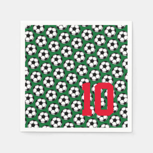 Servilleta De Papel Balón de Fútbol Blanco Negro Verde NÚMERO Deportes