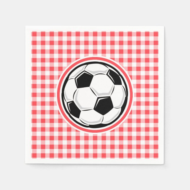 Servilleta De Papel Balón de fútbol; Gingham rojo y blanco (Anverso)