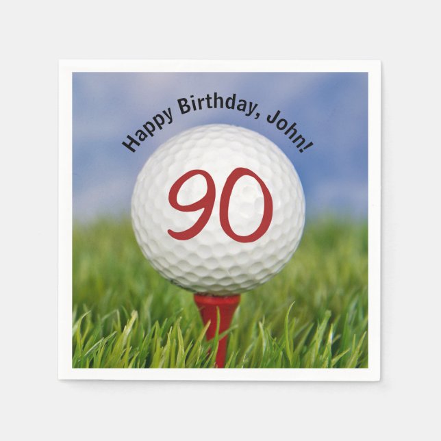 Servilleta De Papel Balón de golf en el tee por 90 años (Anverso)