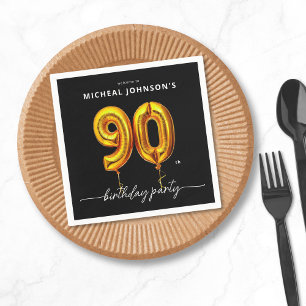 Servilleta De Papel Balón de oro Black 90th Birthday Party