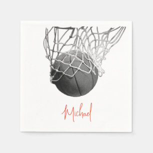 Servilleta De Papel Balón y red de baloncesto en blanco y negro con tu