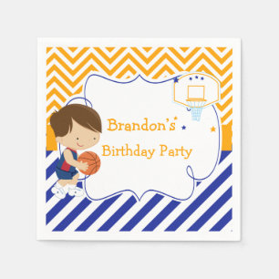 Servilleta De Papel Baloncesto Cute Brunette Hair Boy Fiesta de Cumple