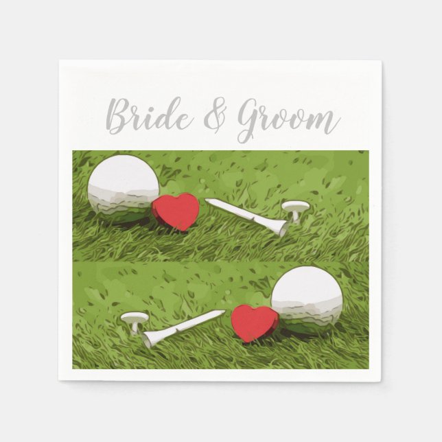 Servilleta De Papel Baloncesto de golf y tee con amor al boda golfista (Anverso)