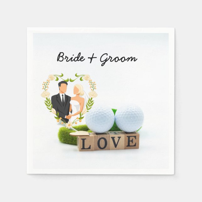 Servilleta De Papel Baloncesto de golf y Tee con el Boda LOVE Golfer (Anverso)