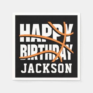 Servilleta De Papel Baloncesto Naranja Negro Cumpleaños Feliz Fiesta