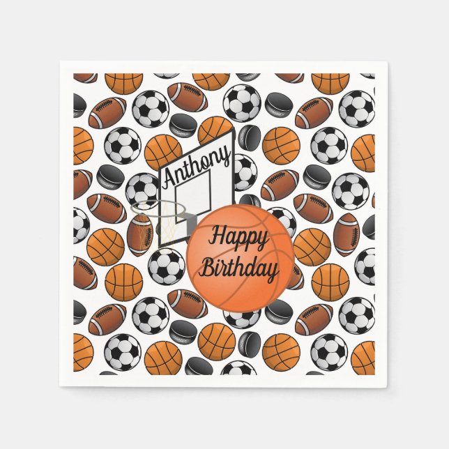 Servilleta De Papel Baloncesto personalizado Feliz Cumpleaños (Anverso)