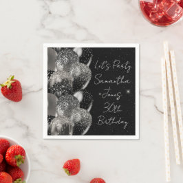 Servilleta De Papel Balones Cumpleaños Fiesta Purpurina de Plata Negra