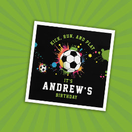 Servilleta De Papel Balones de Fútbol Divertidos de Colores Negro y Ve