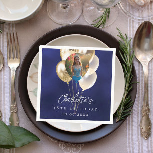 Servilleta De Papel Balones de oro azul marino de cumpleaños foto