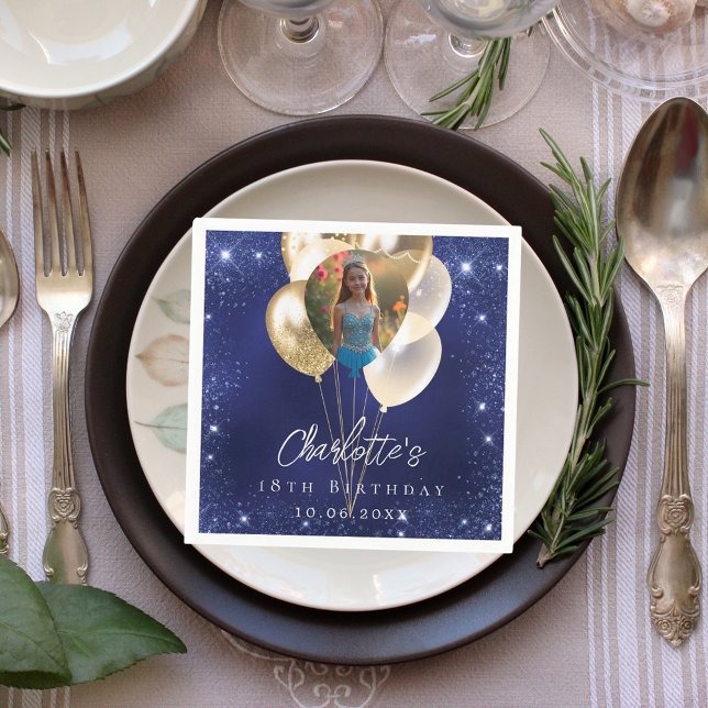 Servilleta De Papel Balones de oro de purpurina azul marino de cumplea (Subido por el creador)