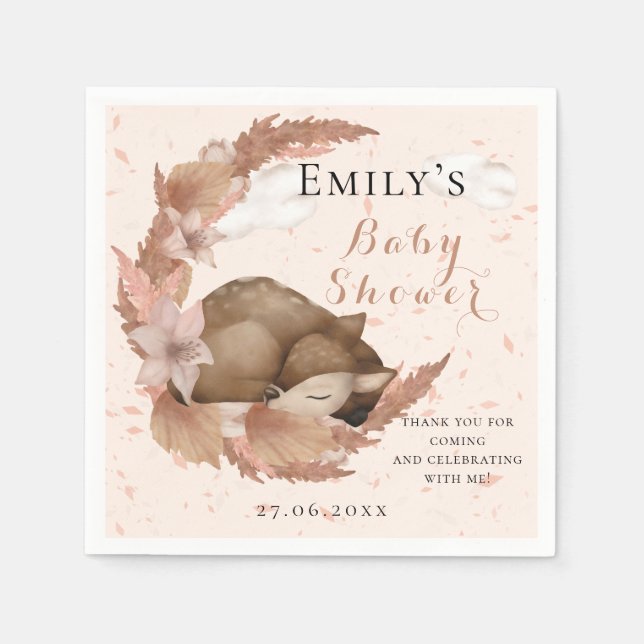 Servilleta De Papel Bambi y Flores Pastel Nap Baby Shower Rosa (Anverso)
