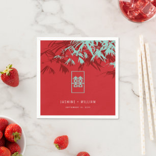 Servilleta De Papel Bambú turquesa deja Boda chino Xi doble