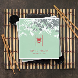 Servilleta De Papel Bambú verde de menta deja Boda chino Xi doble