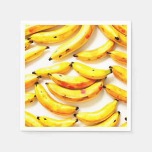 Servilleta De Papel Bananas acuarelas en tonos suaves con blanco
