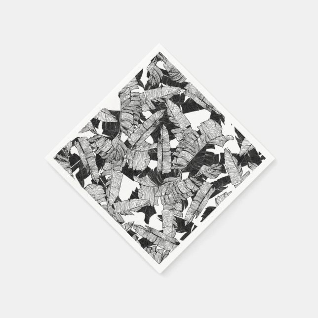 Servilleta De Papel Bananas tropicales blancas y negras modernas (Borde)