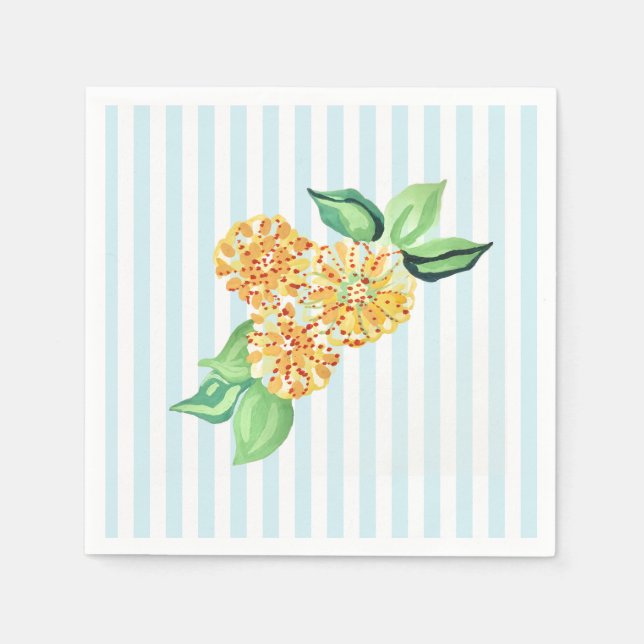 Servilleta De Papel Banda azul de flores amarillas (Anverso)