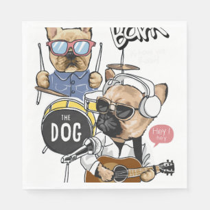 Servilleta De Papel Banda Cute Dog Rock Toca Guitarra Esencial T-Shir