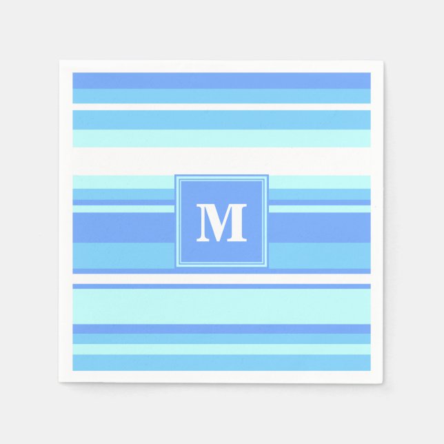 Servilleta De Papel Bandas azules del cielo monogramo (Anverso)